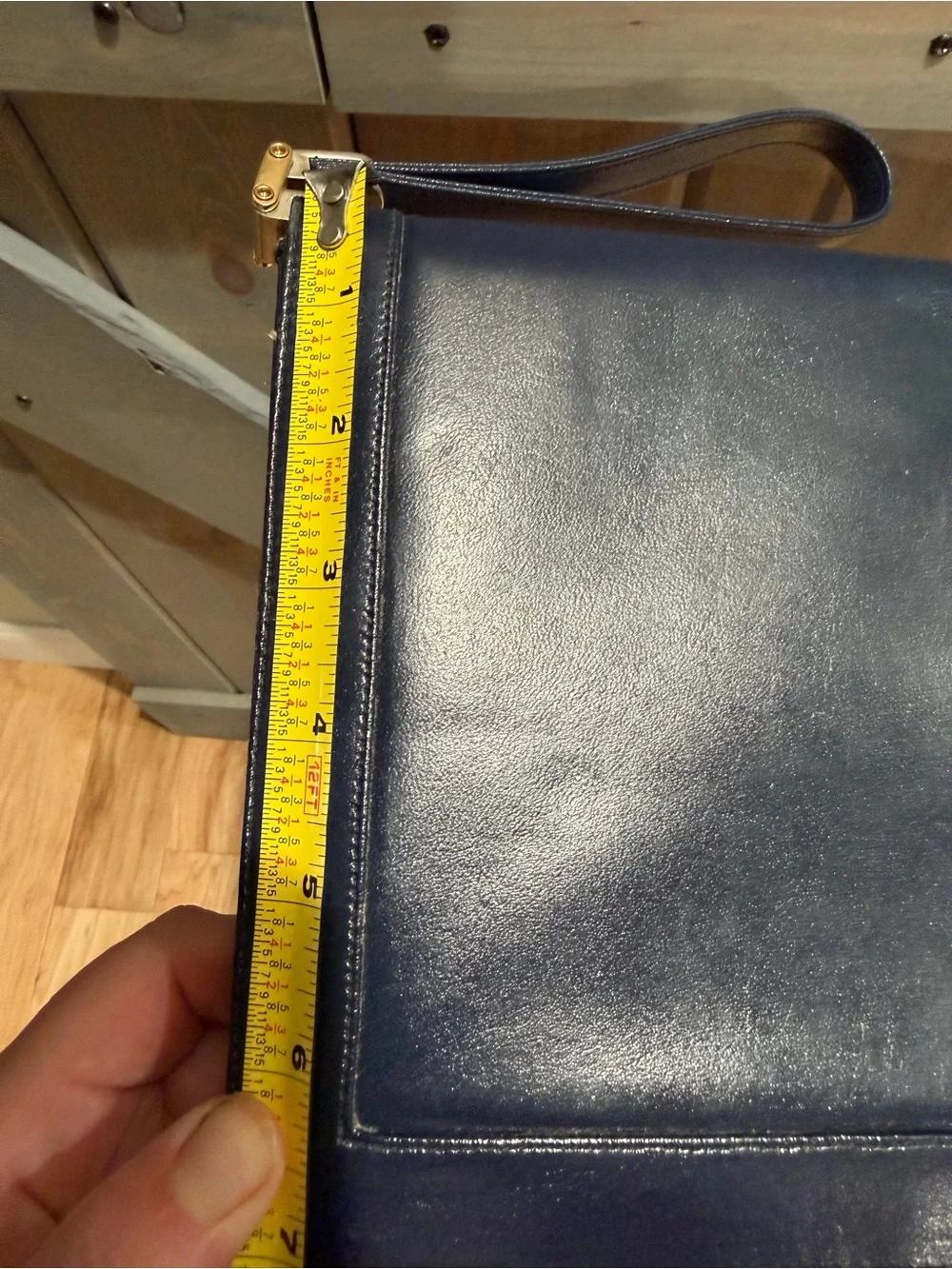 Vintage Lou Taylor Navy Leather Envelope Clutch Wristlet
